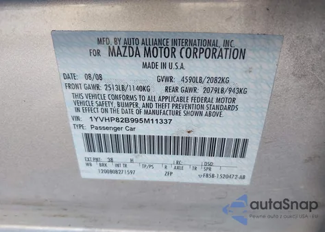 2009 Mazda Mazda6 S Grand Touring from USA, damaged, VIN 1YVHP82B995M11337